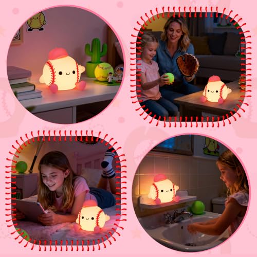 Image of OkiyiD Softball Lamp, Dimmable Silicone Touch Night Light, Soft Glow Bedside Lamp for Bedroom Desk Decor, Softball Gifts for Girls, USB Powered with Gentle Illumination
