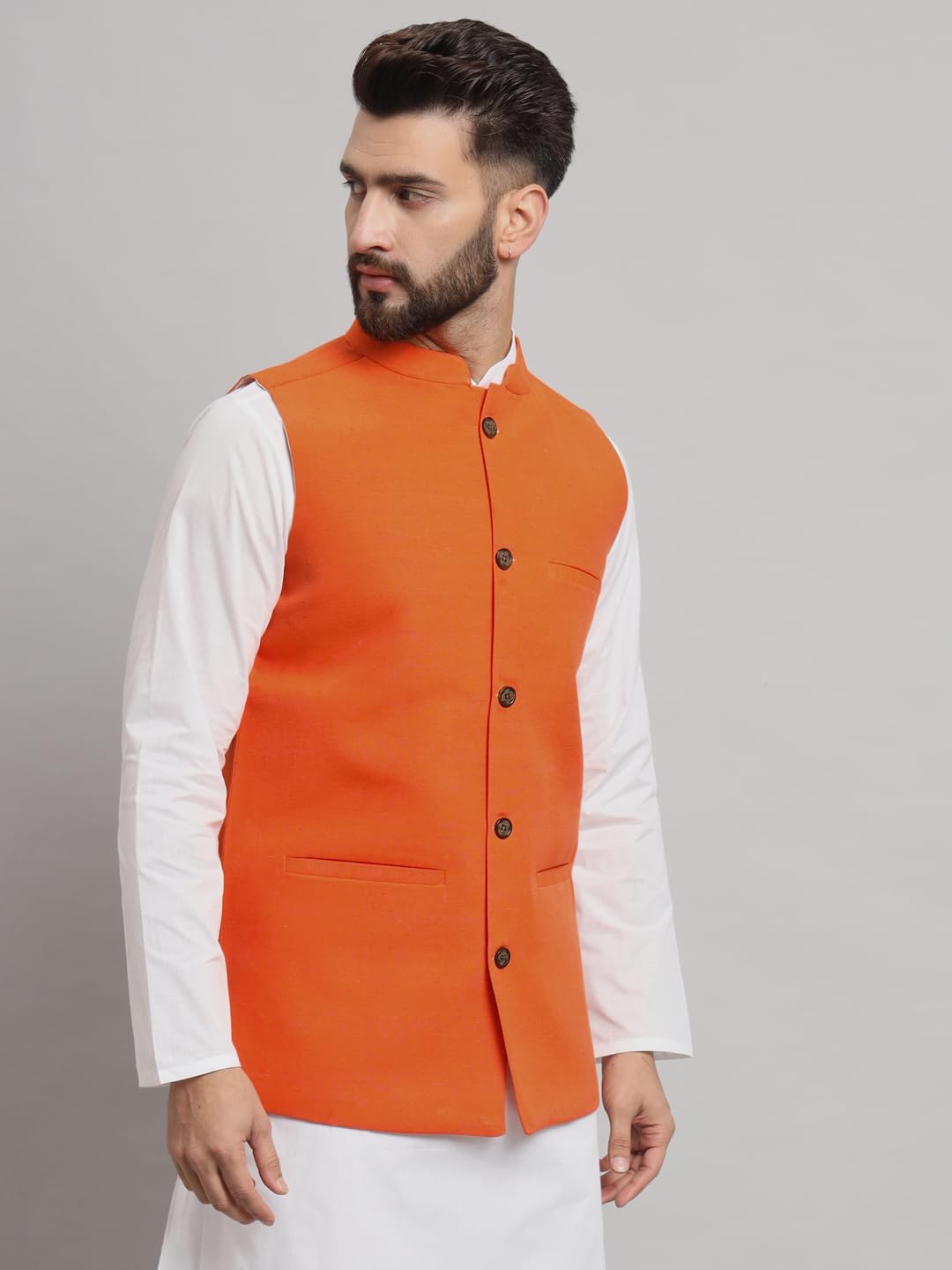 LATEST CHIKAN Men's Traditional Cotton Solid Nehru Jacket/Waistcoat -SADRI-DB-O-38 - Image 4 thumbnail