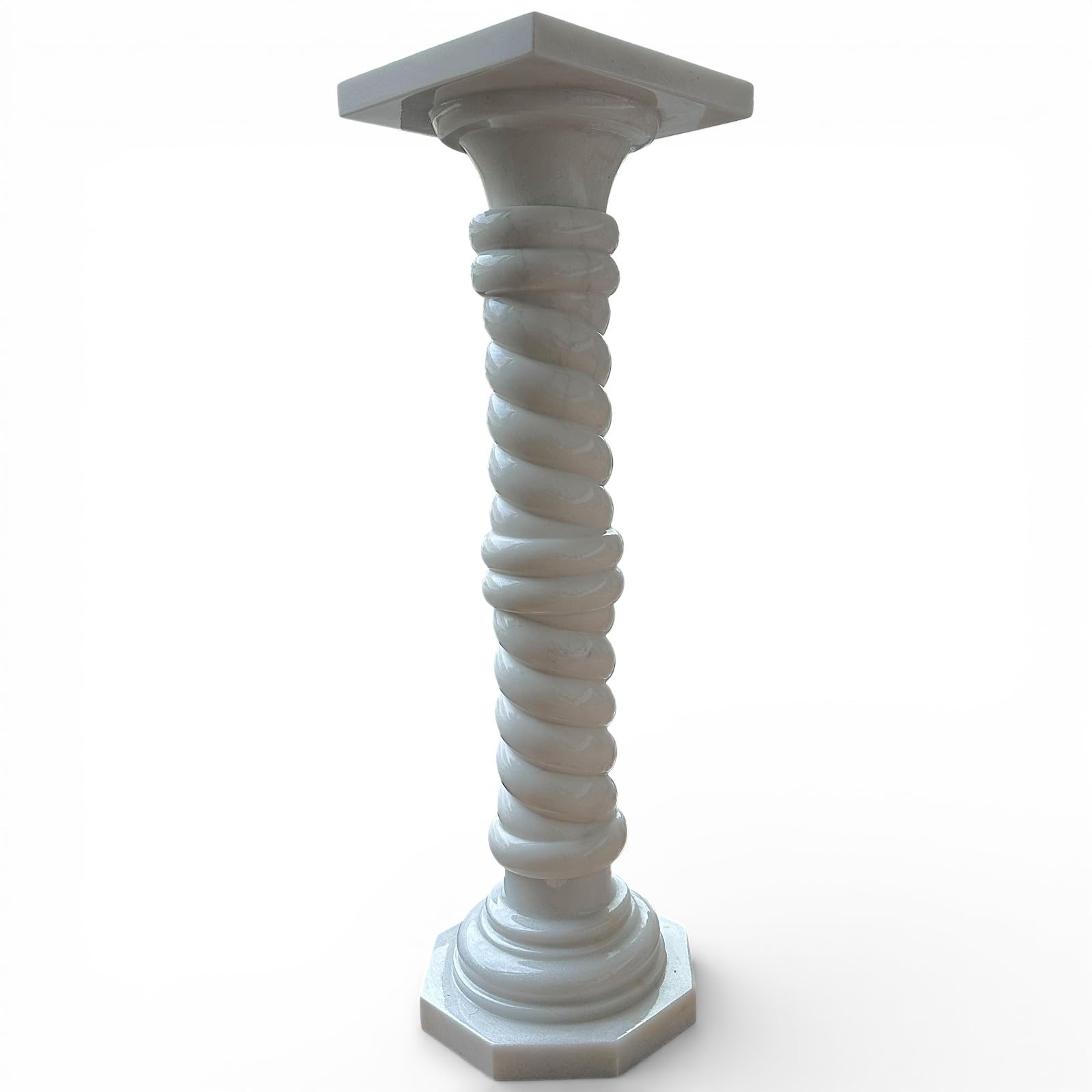 Columna de mármol blanco Carrara con cuerpo retorcido Arte Design Escultura Capitello H 100 cm