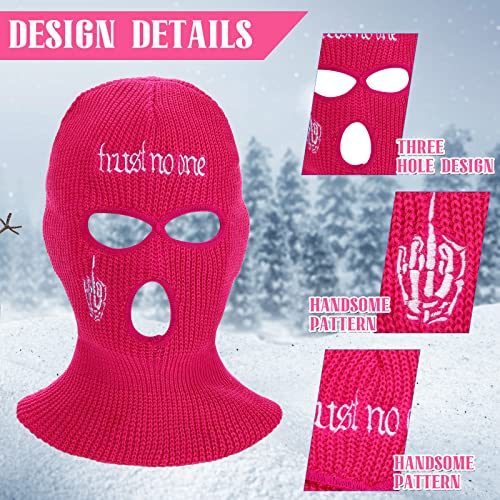 Vicenpal Winter Ski Mask For Men 3 Hole Balaclava Knitted Beanie Full Face Cover For Men Women Sport (Rose Red) #TOP2