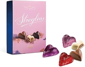 Streglio | Cioccolatini Assortiti Scatola Regalo | Praline Cioccolato Bianco e Mandorle, Fondente al Lampone, Latte con Caramello - 100 Gr