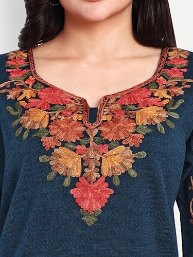 Image of HAUTEMODA Women Woollen Short Kashmiri Embroidery Phiran Kurta