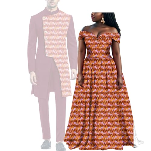 African Couples Matching Outfits Sets Women Print Dresses Dashiki Men Suits Jacket and Pant Sets Wedding Party