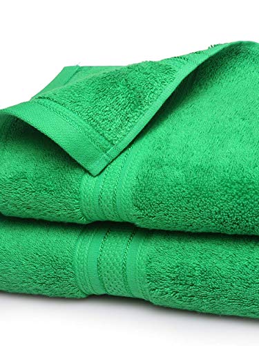 Image of Global Home 100% Cotton Bath Towel II 500 GSM II Green II 140 X 70 cm - 2pc Set for Gym, Kitchen, Home, Bathroom or Spa, Wash Basin, Hotel