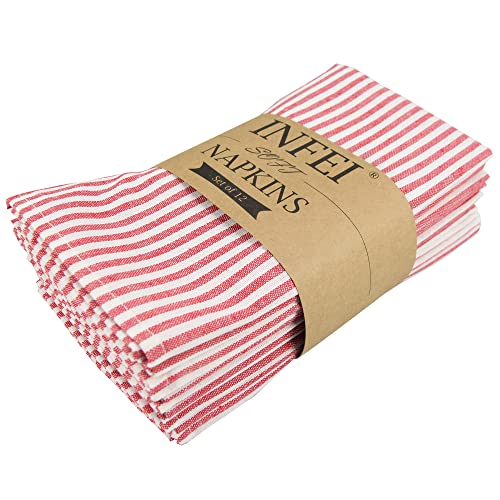INFEI Plain Striped Cotton Linen Blended Dinner...