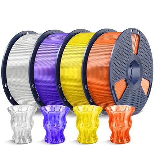 Image of SUNLU 4kg PLA 3D Printer Filament Bundle, Neatly Wound PLA Filament 1.75mm ±0.02mm, Individually Vacuum Packed, 4kg in Total, 1kg per Spool, 4 Pack, Transparent+Transparent (Orange, Yellow, Purple)