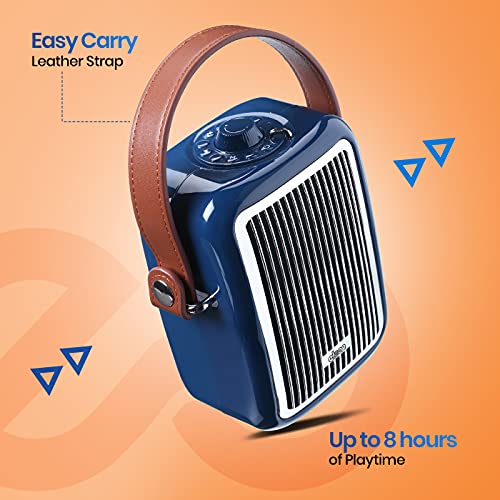 Image of Eleon Todi 15W Portable Bluetooth Speaker, Bluetooth v5.0, Playtime upto 8H at mid-volume, FM Radio, USB for music, Aux, MicroSD Card, Built-in Mic, Control Button, Retro Design with Leather Strap (ELER2116, Blue)