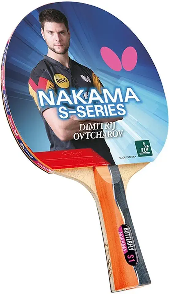 Butterfly Raquete de tênis de mesa Nakama S-1 – Remo profissional aprovado pela ITTF Butterfly Ping Pong – Borracha Sriver – Ping Pong Paddle de carbono – 2 bolas de pingue-pongue incluídas