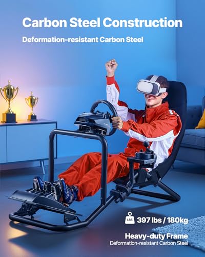 Image of VEVOR Racing Wheel Stand, Heavy-Duty Integrated Simulator Cockpit Steering Stand, Fit Logitech G25,G27,G29,G920,G923, Thrustmaster T300RS,TX F458,T500RS,T3PA-PRO (F1 /GT) and CSR Pedals, Black