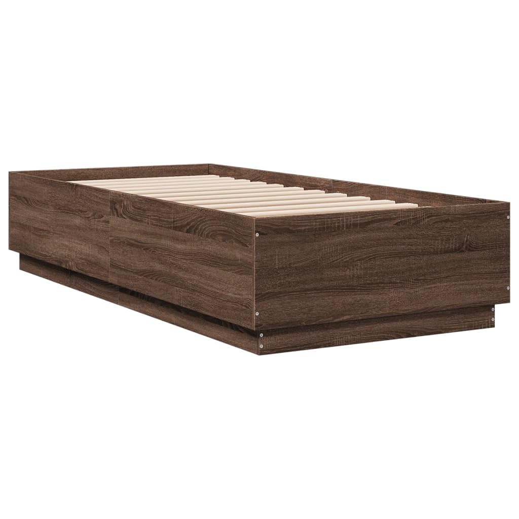 Bettgestell 90x200 cm Braun Eichen-Optik aus Holzwerkstoff mit Sperrholzlatten Modernes Design Robust und Langlebig für Jugendzimmer Erstwohnung und Gästezimmer