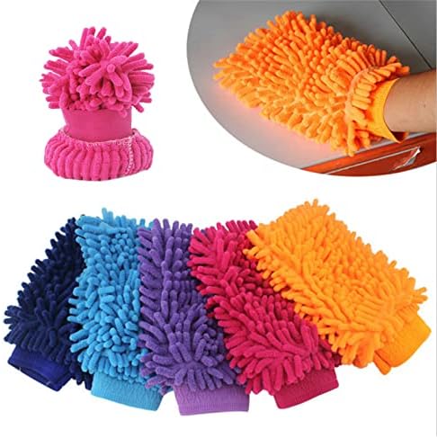Car Wash Mitts,5 Pcs Portable Double Sided Microfiber Car Washing Gloves for Car Cleaning Mitts Tools Premium Chenille Scratch-Free Car Washing Gloves Car Wash Kit Accessories Rag Sponge,22*15cm