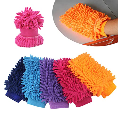 Car Wash Mitts,5 Pcs Portable Double Sided Microfiber Car Washing Gloves For Car Cleaning Mitts Tools Premium Chenille Scratch-Free Car Washing Gloves Car Wash Kit Accessories Rag Sponge,22*15Cm #TOP2