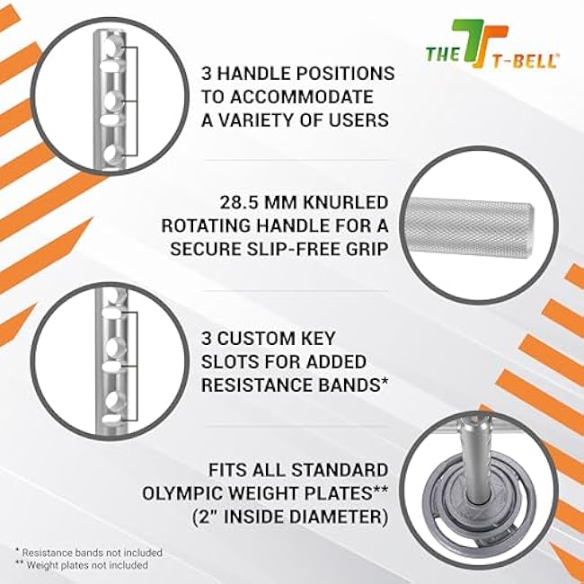 T-Bell ¨C Adjustable, Functional Fitness Accessory for Body Shaping, Core Leg, Back and Buttocks Strength. Rustproof, Durable Rotating T-Bar Design, 225 lb. Capacity. 15.25¡± H x 10¡± W x 2¡± Diameter