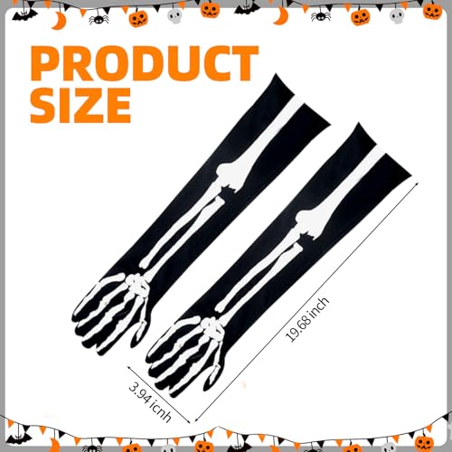Halloween Skeleton Arm Gloves, Halloween Bone Gloves, Black Cosplay Accessory Costumes with White Bone Design, for Women, Men, Parties, Cosplay, Performance, Daily Wear4