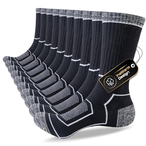 inaWarm Socken Herren 43-46 37-42 47-50,Wandersocken Atmungsaktive Baumwolle Sportsocken Gepolsterte Laufsocken,Trekkingsocken Sneaker Socken 5 Paar Arbeitssocken