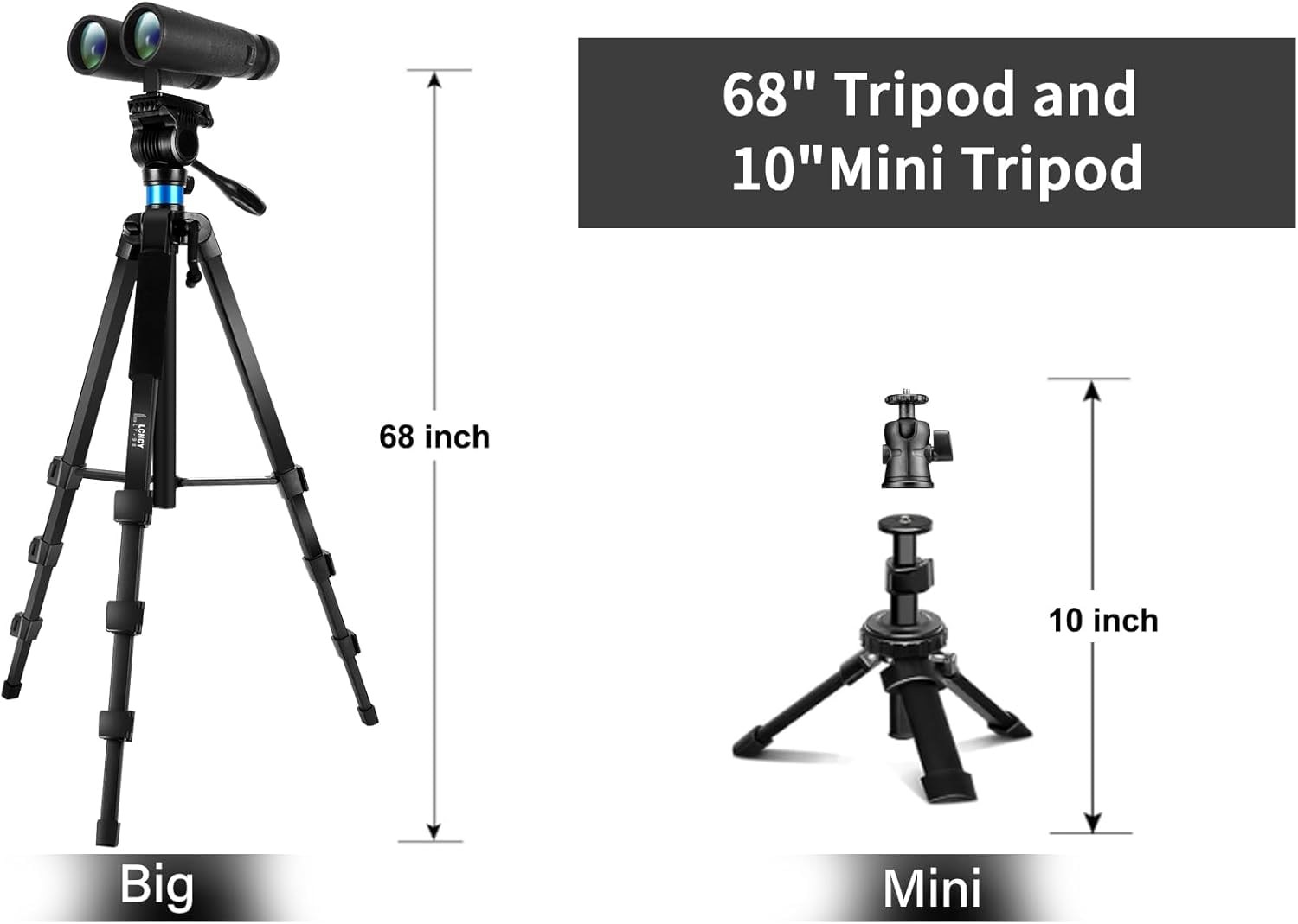 Statyw do lornetki i teleskopu obserwacyjnego, 173 cm i 25 cm, mini statyw aluminiowy, z adapterem do lornetki i 2 płytkami QR oraz uchwytem na telefon/ipda, kompatybilny z lornetkami