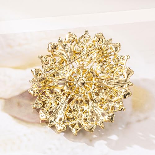 Image of Flower-shape Statement Brooch Pin Crystal Rhinestone Broach for Women