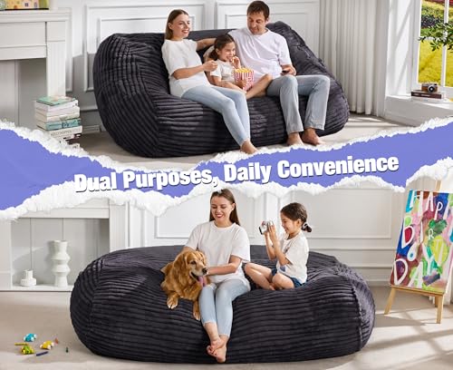 Image of Hobestluk 6FT Bean Bag Chairs Adult Bean Bag with Portable Handle Comfy Large Bean Bag Lounge Chair with Removable Cover for Living Room Bedroom (Stripe Dark Grey, 6FT)