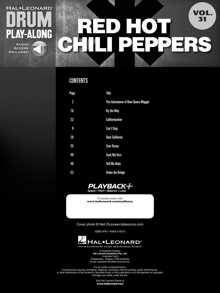 Red Hot Chili Peppers: Drum Play Along, Volume 31 | recueil play-along pour batterie intermédiaire avec audio en ligne | partitions rock funk avec accompagnement et playback interactif