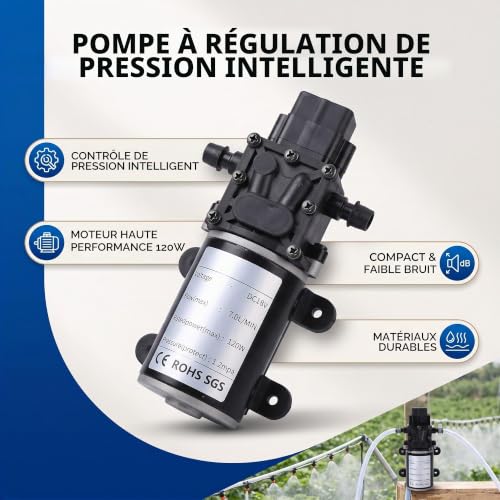 FTVOGUE Pompe Membrane 7L/min 1,2 MPa Arrêt Automatique – vue 3