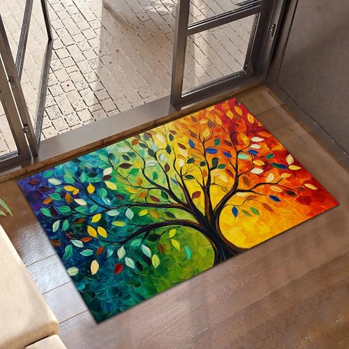 Tree of Life Welcome Mat,Colorful Tree Indoor Rugs for Entryway,Anti-Slip Low Profile Doormats Porch Mats for Front Door Stairway Rug Living Room Floor Mat 30 x 17 Inch