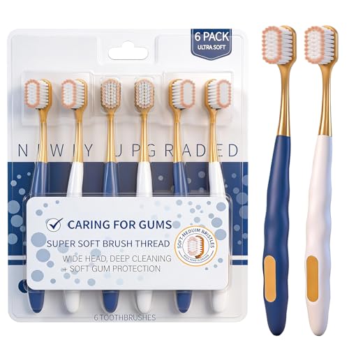 ZGYXQXJT Adult Wide Head Soft Hair Toothbrush Manual Toothbrush Excellent Cleaning Effect for Large Head Ultra Soft Brush Thread Can Gum-Friendly(6 Pack)