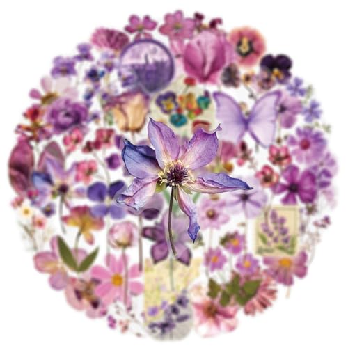 Image of Transparent Flora Scrapbook Stickers Aesthetic Flowers Stickers(Pur) | Transparent & Waterproof Sticker for Scrapbook Journal Water Bottle Kindle, DIY Crafts, Party Supplies