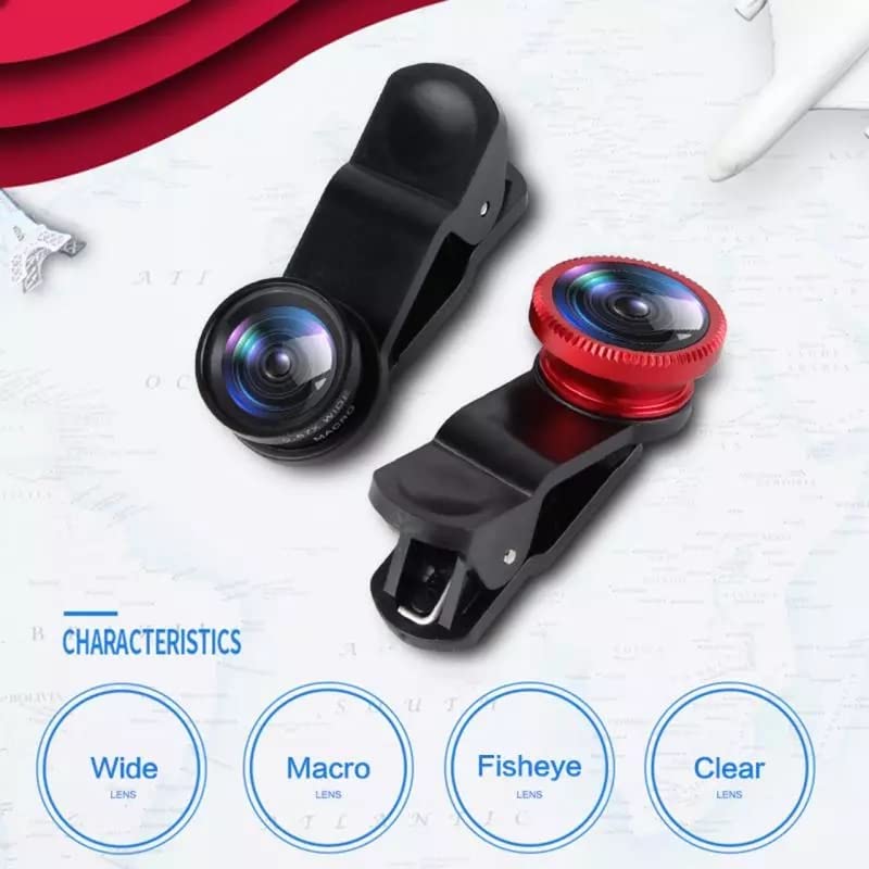Image of Universal Mobile Phone 3in1 Lens Super Wide Angle, Fish Eye & Macro Lens Professional HD Camera Multi Colour Lens Kit for All Android Smartphone and i-Phone, i-Pad Tablets, Laptop(Free Bulb)