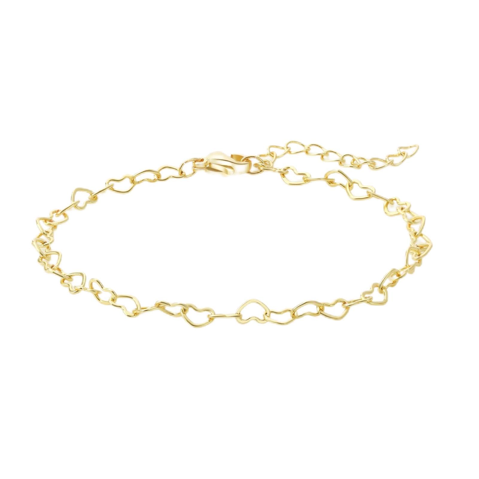 Womens Dainty Gold Chain Bracelet,Simple Layered Chain Bracelets,Beaded Turquoise Bracelet,Charm Crystal Bar,Heart,Karma,Triangle,Pearl Bracelets for Women