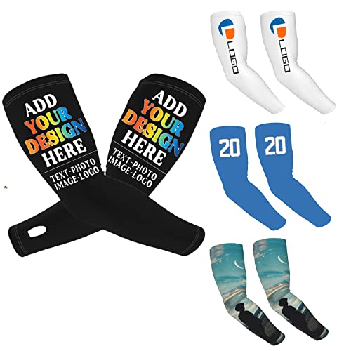 Hoxekle Custom Arm Sleeves Personalized Sport Arm Sleeve Sun with Your Number Name Photo UV Protection Stretchy Compression Arm Sleeves for Football Basketball Baseball Men Women