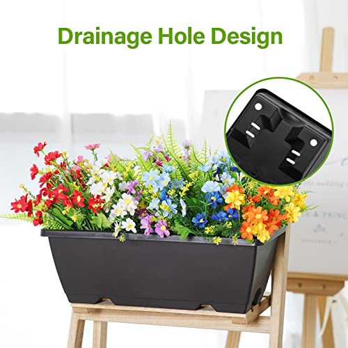 Whonline 8 Pack Window Box Planter 17 Inch Black Plastic Vegetable Flower Planters Boxes Rectangular Flower Pots With Saucers For Indoor Outdoor Garden Patio #TOP6