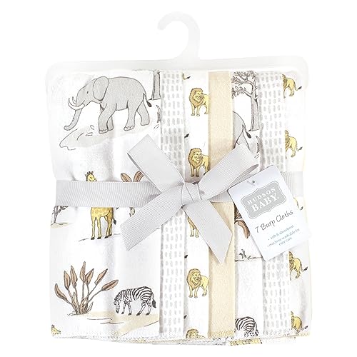 Image of Hudson Baby Unisex Baby Cotton Flannel Burp Cloths 7-Pack, Neutral Safari World, One Size