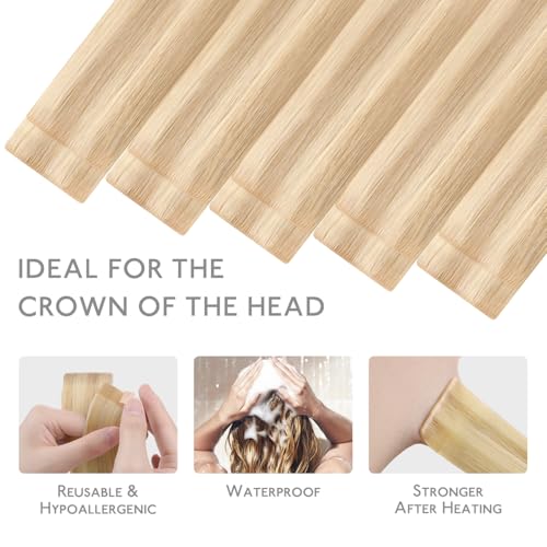 Image of WENNALIFE Invisi Edge Tape in Hair Extensions Human Hair | 20 Inch 30g 10pcs Dirty Blonde Highlighted Bleach Blonde Invisi Remy Hair tensions Seamless Injected Tape Ins Straight