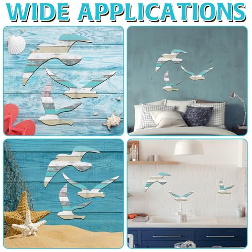 HINGTAI 3Pcs Wood Seagull Beach Wall Decor, Wall Art Beach Decorations Nautical Self-adhesive Seagull Decorations Coastal Themed Decors, Beach Seagull Ocean Decorations for Home Bedroom Living Room - Image 7