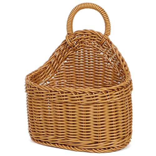 Porgeel Cestas Colgantes con Mango, cestas de Pared de Mimbre Tejida, de Mimbre Colgantes pequeñas, Cesta de Pared Colgante Ovalada para organizar el Estilo de Oficina en el hogar 1