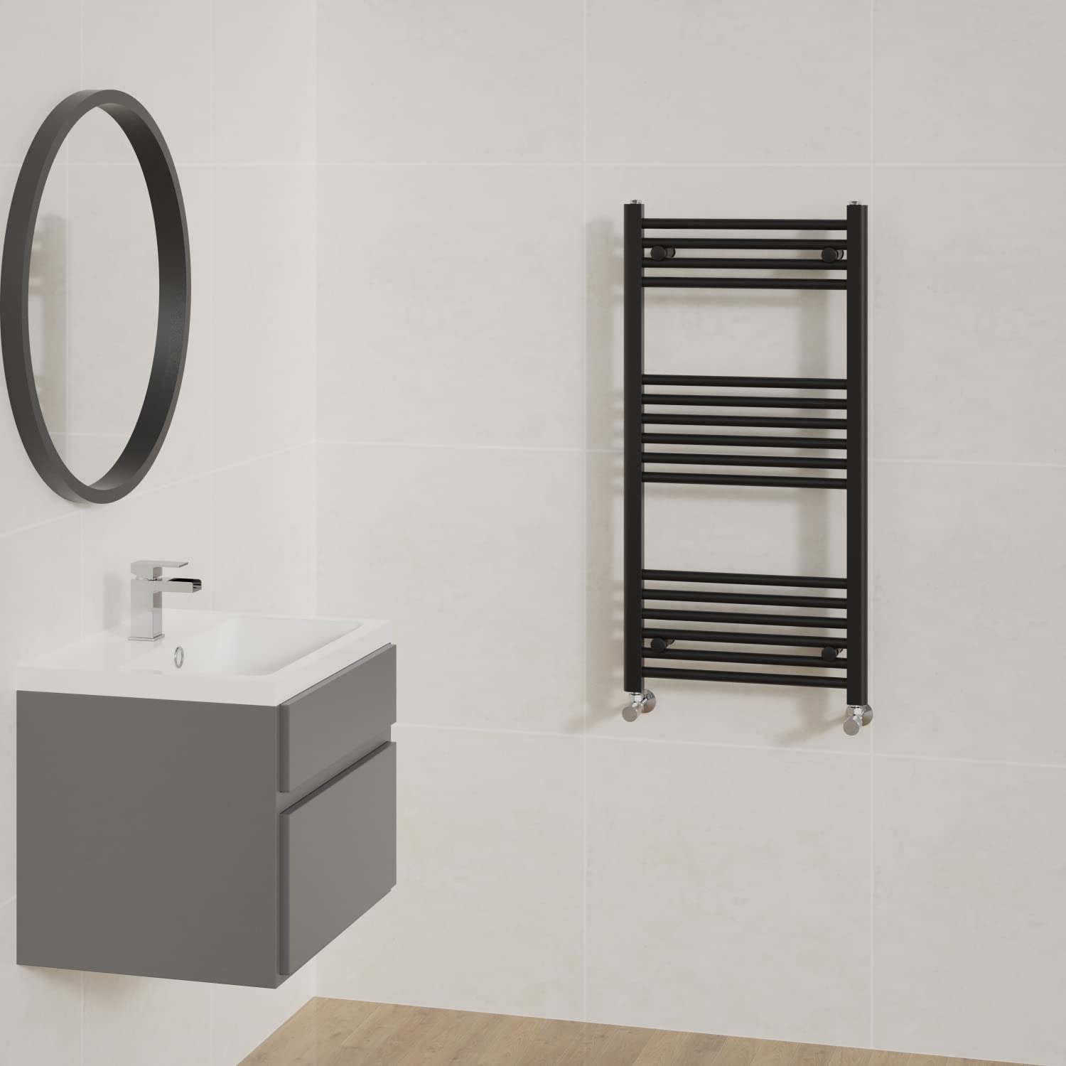Nrg Black Straight Bathroom Heated Towel Rail Radiator Central Heating Ladder Rad Warmer 1000X500mm