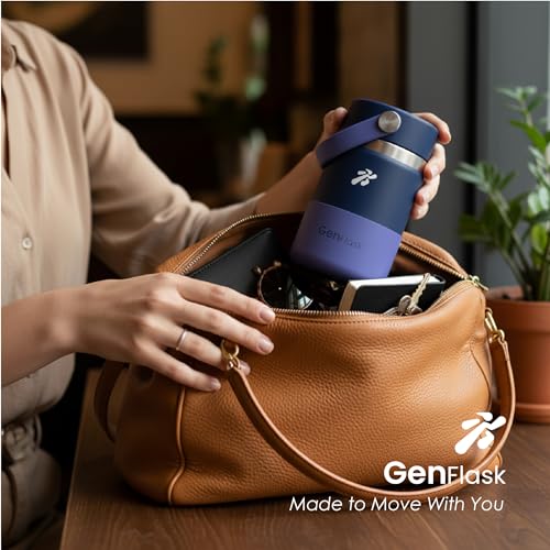 Image of VBOTT GENFLASK-ZEMI -380 ml|Thermosteel Flask with Carrying Loop| SS 304 Water Bottle|Hot /Cold-18 /24 hrs|Insulated Bottles|Dark Blue /Purple Colour|Multipurpose