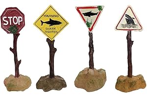 4-Piece Humorous Aquarium Decorations: Shark Warning Signs (Resin)
