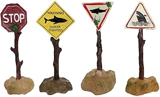 gofidin 4PCS Aquarium Funny Ornaments Shark Warning Signs Fish Tank Resin Decoration Craft Landscape Decor for Aquarium Fish Tank
