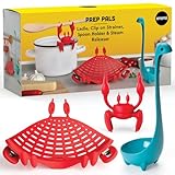 OTOTO Prep Pals Bundle of Red the Crab, Nessie, Crabby - Cute Kitchen Accessories, Kitchen Gadgets, Spoon Rest for Stove Top, Soup Ladle, Pasta Strainer, Funny Unique Gifts, Cooking Gifts