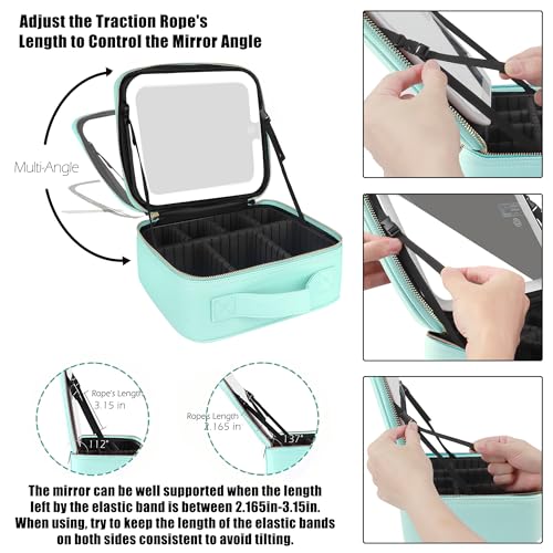 Momira MR2022GREEN Travel Makeup Bag Cosmetic Bag Makeup Organizer Bag With Large Lighted Mirror 3 Color Scenarios Adjustable Brightness thumb #5