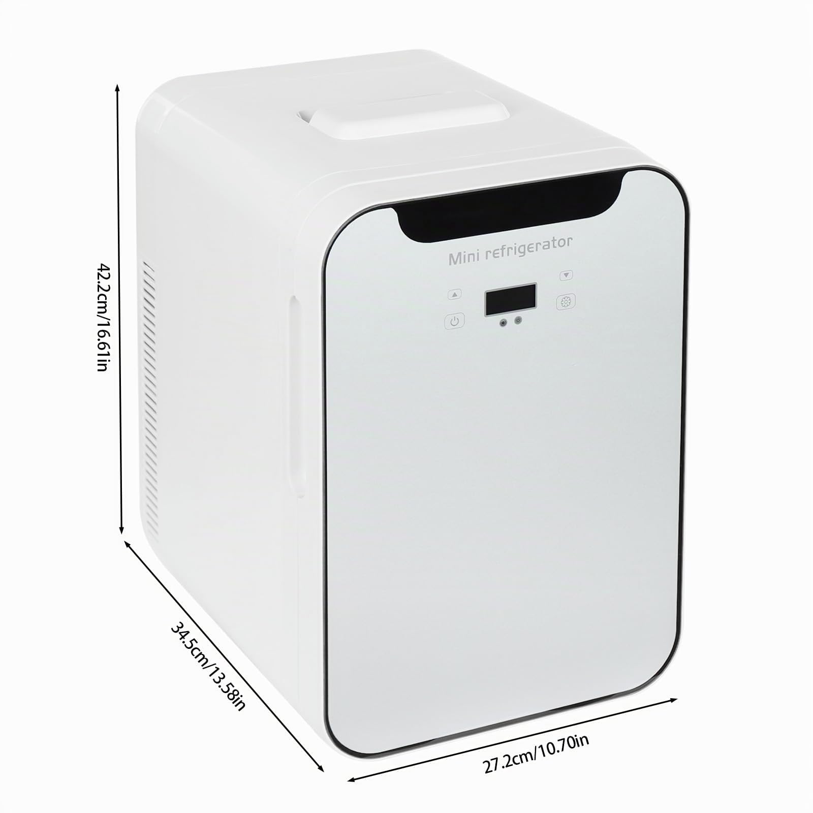 Mini Frigo, 16 L, Mini Frigorifero Compatto con Display LCD Touch, 220 V AC/12 V DC, Raffreddamento e Riscaldamento Termoelettrico, Silenzioso, Piccolo Frigorifero per Camera da Letto, Ufficio
