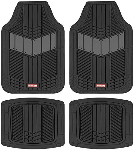 Motor Trend DualFlex All-Weather Rubber Floor Mats for Car, Truck, Van & SUV – Waterproof Front & Rear Liners with Drainage Channels & Two-Tone Sport Design