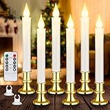 Sucolite Christmas Window Candles Battery Operated with Timer Remote, Flameless LED Candle Lights with Gold Removable Candlesticks and Suction Cups, White Cordless Candles for Windows Table Decoration
