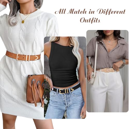 Image of XZQTIVE 3 Pack Women Belts For Jeans Dresses Pants Ladies Leather Waist Belt with Gold Buckle