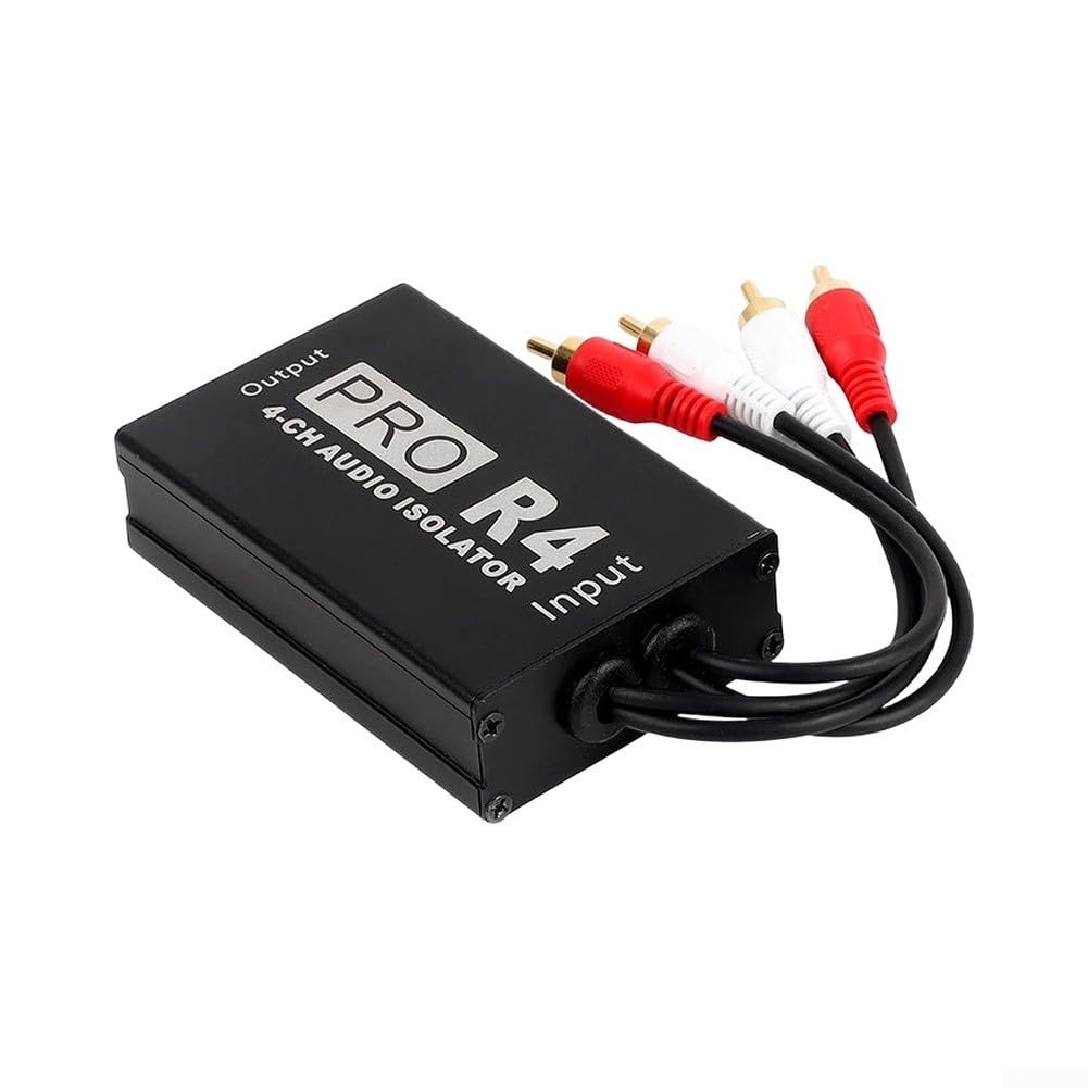 ReachMall Isolatore per circuito di messa a terra per auto, 4 canali, per filtro antirumore RCA, cancellatore di ronzio, nero, 14 x 8 x 5 cm