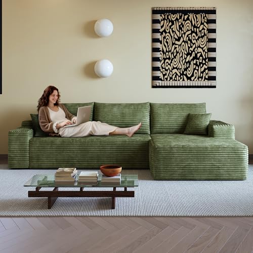 Image of 96 inch Sectional Couches for Living Room Cloud Couch Sofa with L-Shape Upholstered Boneless Couchs Modern Modular Sectional Couch with Chaise