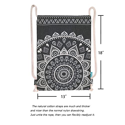 Miomao Drawstring Backpack Gym Sack Pack Mandala Style String Bag With Pocket Canvas Sinch Sack Sport Cinch Pack Christmas Gift Bags Beach Rucksack 13 X 18 Inches Black #TOP3