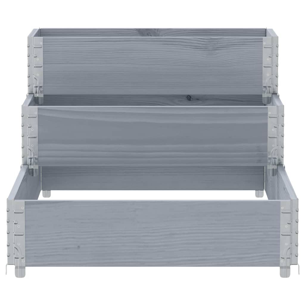 Ramka na palety, 3-krotna, szara, 120 x 80 cm, lite drewno sosnowe, składana, z ocynkowanymi metalowymi narożnikami, do ogrodu, na taras, balkon, do przechowywania wewnątrz i na zewnątrz