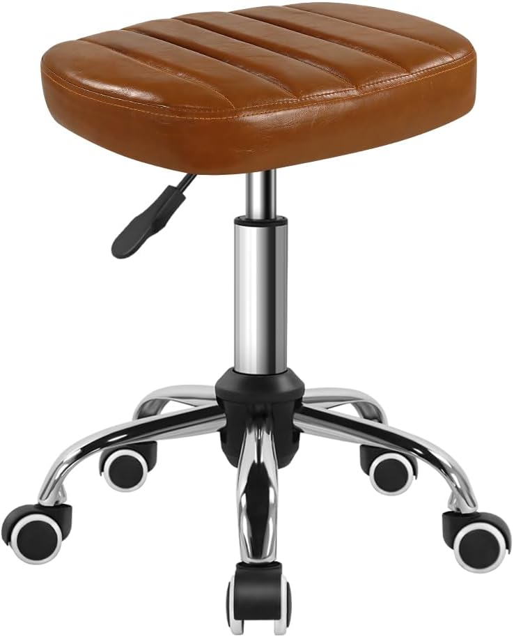 Product image of Minimalist Square Swivel Stool with Wheel for Work SPA Shop Massage Height-Adjustable and Cost-Effective Rolling Stool Chair (Brown)